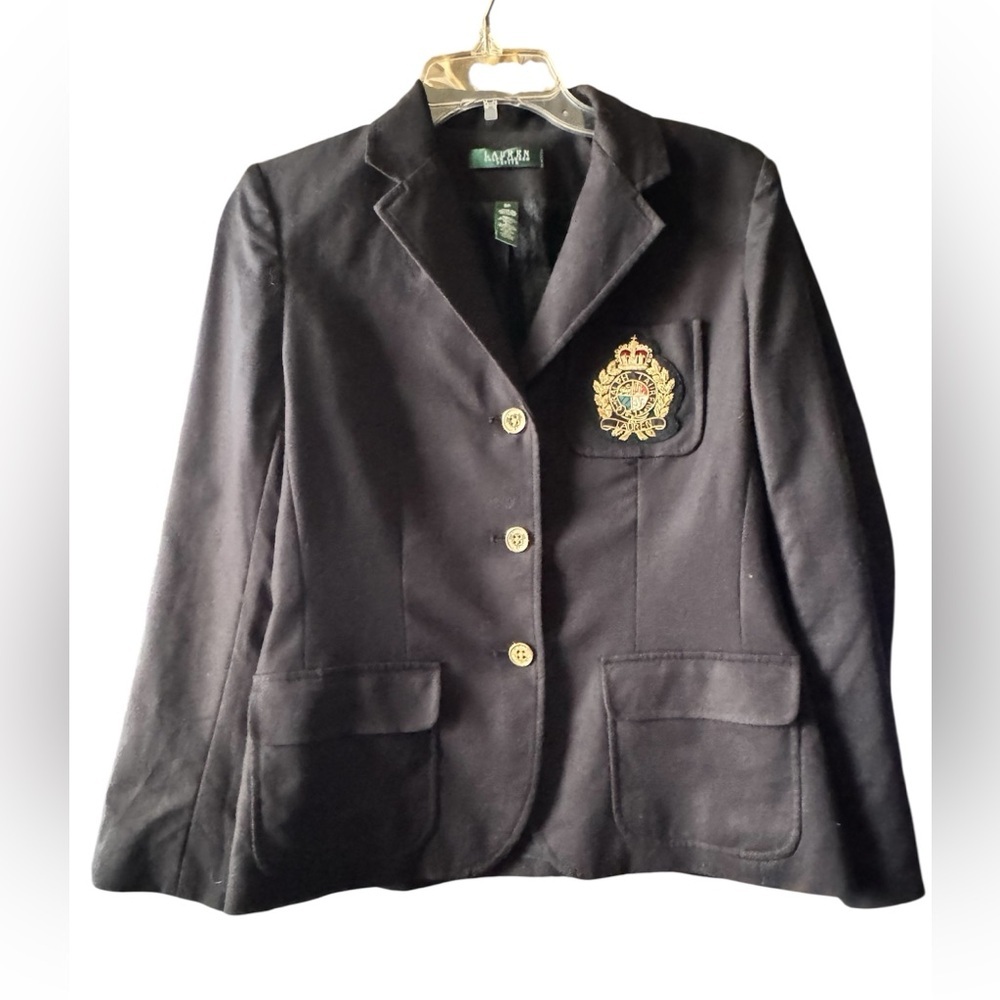 Ralph Lauren Black Blazer with Gold Embroidered Crest - Picture 2 of 8